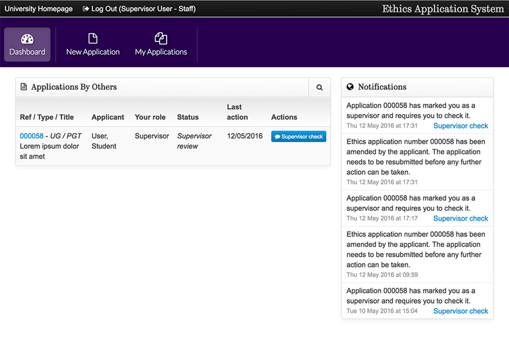 Ethics Review System - Personalised Dashboards