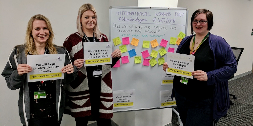 Chrissie, Lauren and Harriet leading a discussion on International Women's Day.