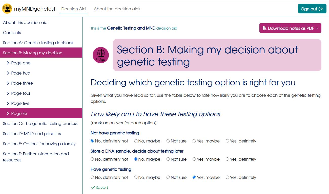 My MND Gene Test - Interactivity